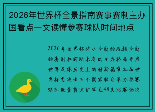 2026年世界杯全景指南赛事赛制主办国看点一文读懂参赛球队时间地点